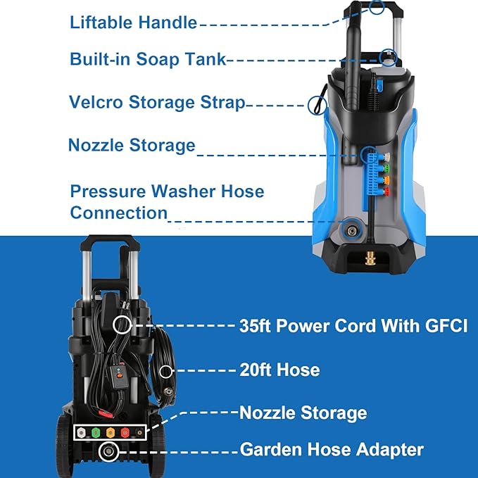 5000PSI Pressure Washer 4.0GPM High Power Washer with M22-14mm Pressure Hose 33FT,Powerwashers with 1/4" QC Compatible Surface Cleaner, 5 Nozzle and Soap Bottle for Home,Car,Patio (Blue)