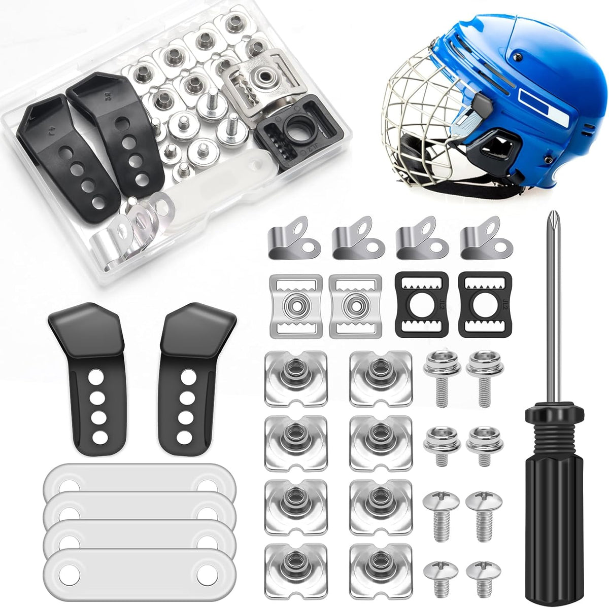 Skiennix Hockey Helmet Repair Kit - 31PCS with J Clips, Rubber Gaskets & Visor Clips | Complete Hardware Set