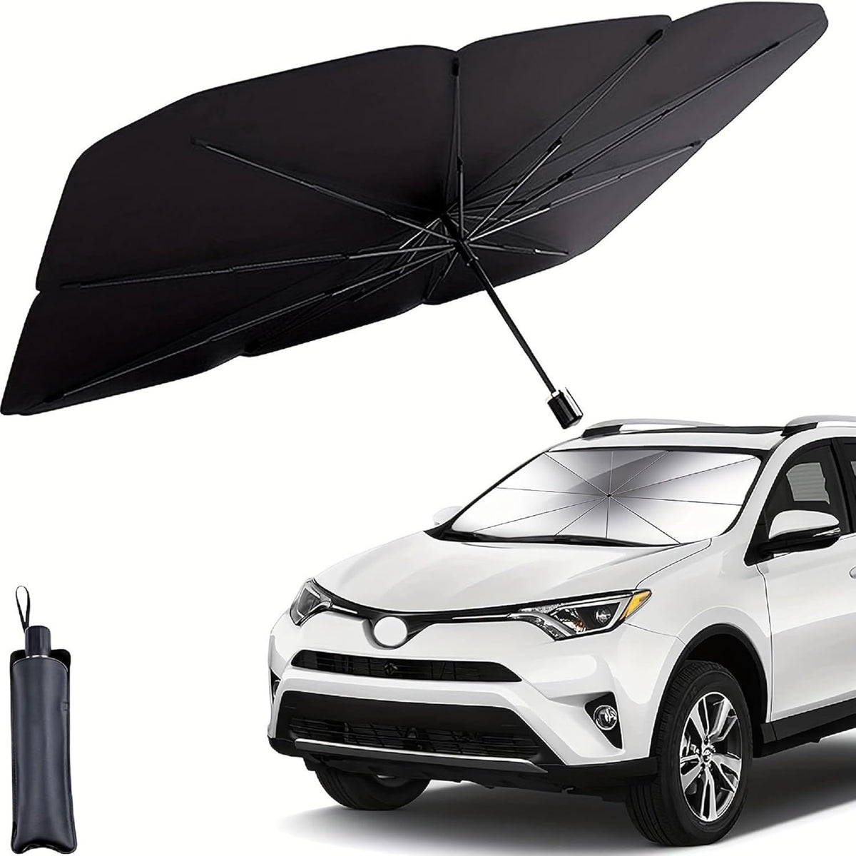 Windshield Sun Shade Foldable Umbrella, Sun Shade for Car Windshield, Car Window Shades [Silver Heat Shield - UV Reflective] Universal Fit Medium (56"x31")