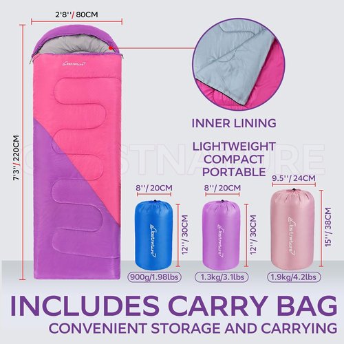 Clostnature Sleeping Bag - Ultralight Camping Bag for Adults & Kids | Cold Weather, Compression Sack Included