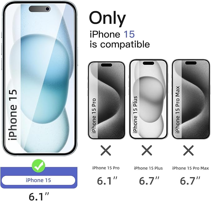 NEW'C 3x Privacy for iPhone 15 Screen Protector+ 3x Camera Lens Protector