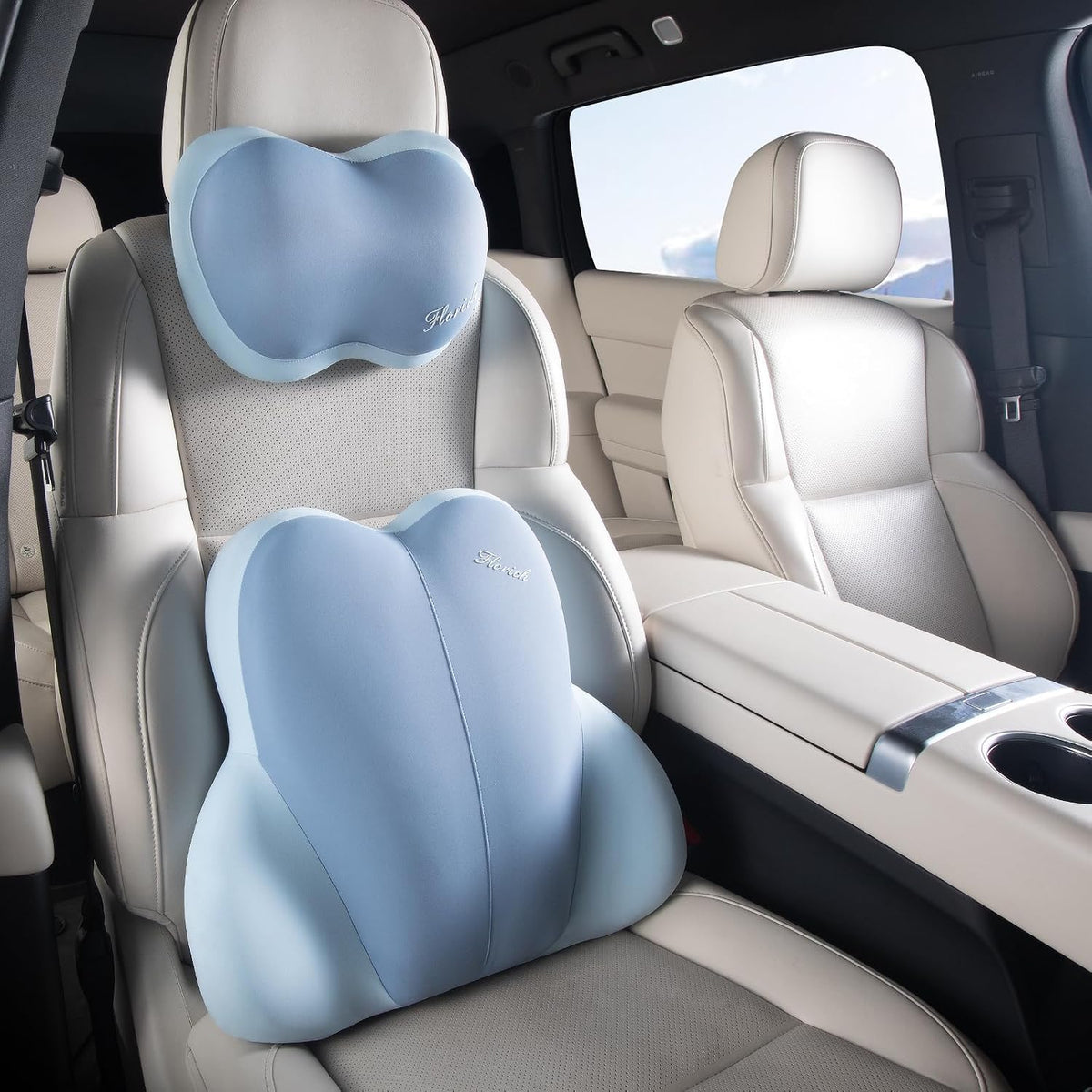 FLORICH Lumbar Support with Car headrest Back Pillow for Chairs Headrest Pillow for Car Ergonomic Ultrathick Memory Foam Back Pillow for Office Chair (Blue)