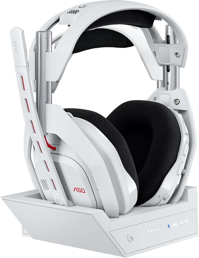Logitech G Astro A50 Multi-Platform Wireless Gaming Headset - White | For PS5, Xbox, PC, Switch - PLAYSYNC Audio Switcher, <16 bit/48kHz (Console), <24 bit/48 kHz (PC), <24hr Battery, 2.4GHz & BT