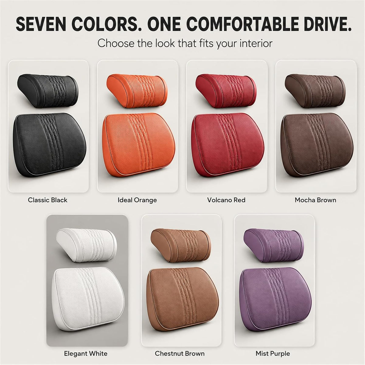 Universal Memory Foam Car Headrest Neck Pillow and Lumbar Support Pillow Set Ergonomic 2 Piece Car Seat Back Cushion with Breathable PU Leather Adjustable Straps for Driving SUVs Trucks，Red