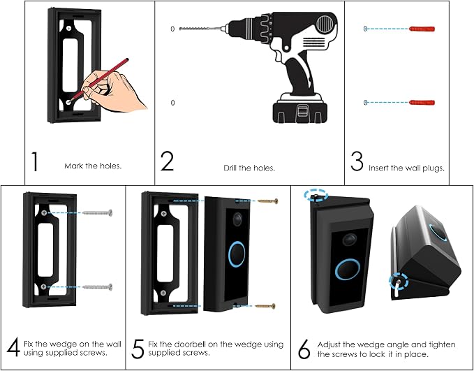 Adjustable 20 to 45 Degree Doorbell Angle Mount Compatible