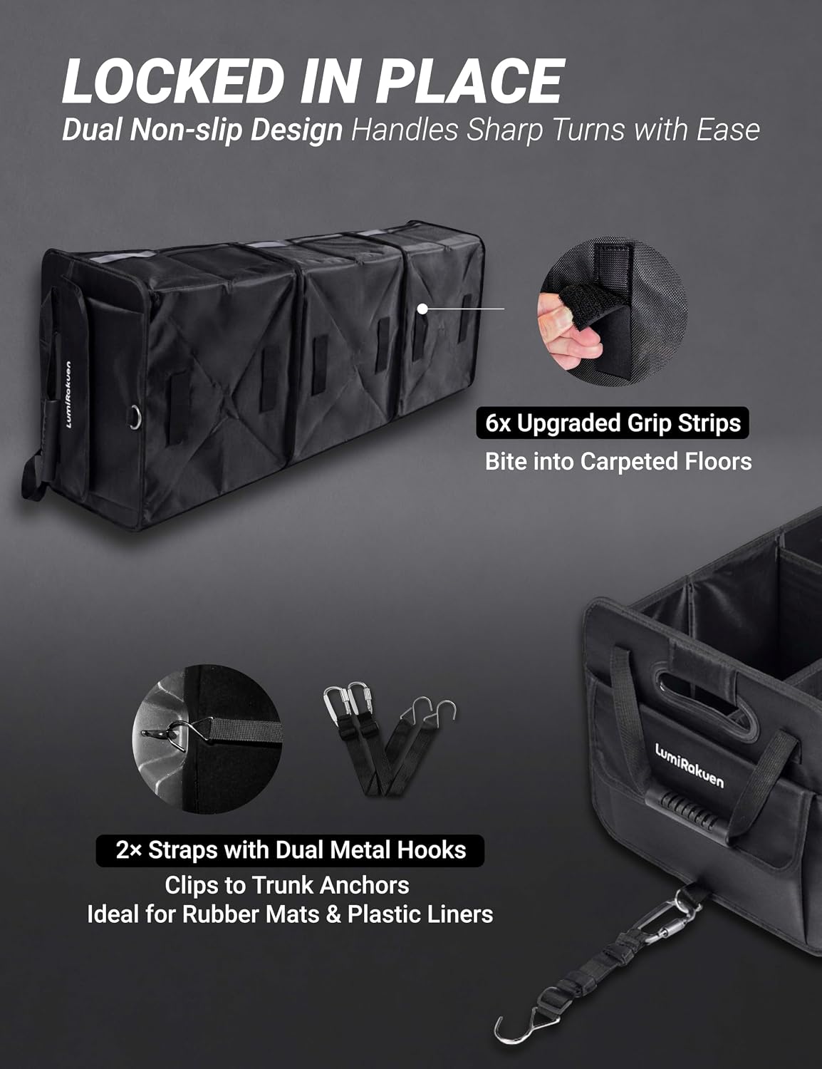 Heavy Duty Trunk Organizer with Lid for Car & SUV (XL, Black)