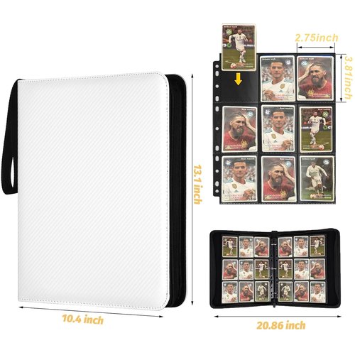 GERMUN 9 Pocket Card Binder - Premium Zip Trading Card Album for MTG, TCG & Sports Cards | 720 Double-Sided Pockets (White)