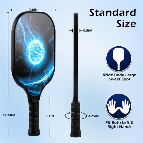 11 Pcs Pickleball Paddles Set Fiberglass Pickleball Set Carbon Fiber 2 Pickleball Paddle Lightweight Racket with 4 Outdoor 2 Indoor Pickleball Balls 2 Cooling Towels & Carry Bag Gift for Men Women