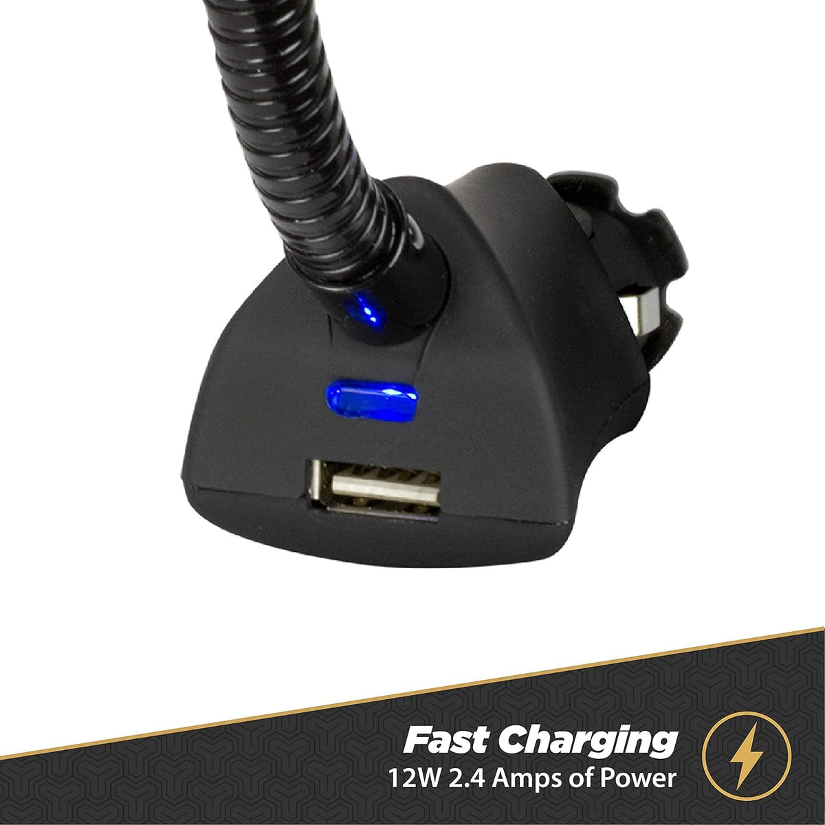 Scosche Universal 12V Car Phone Mount with USB Charger, Phone Holder with Cigarette Lighter Adapter for 12V Socket Plug-In, Flexible Gooseneck, Adjustable Cradle for iPhone & Android Cell Phones