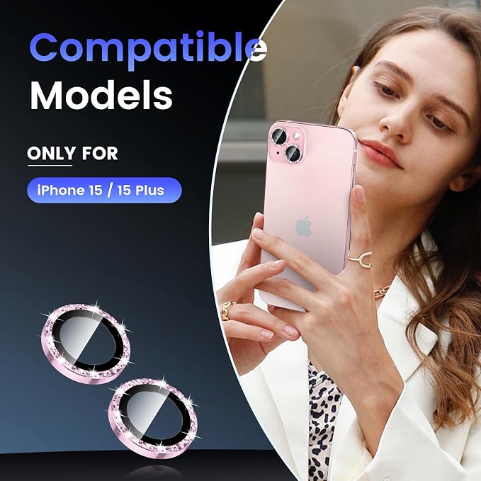 Tensea for iPhone 15 / iPhone 15 Plus Camera Lens Protector, 9H Tempered Glass