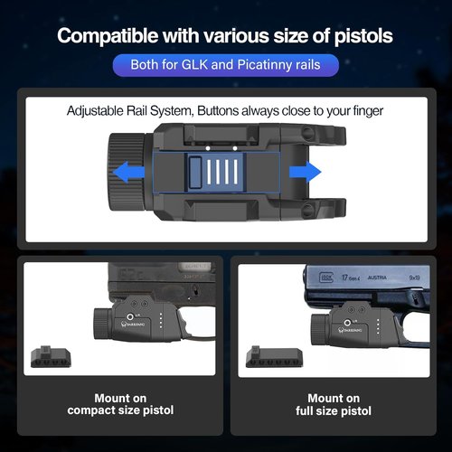 DARKFANG Tactical Weapon Light - 1000 Lumen Laser Combo with High/Low Rear Switches for Glock & Picatinny Rail