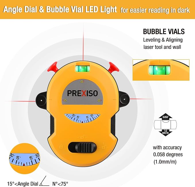PREXISO Multi Surface Laser Level LED Light Vial, 30Ft Horizontal & Vertical