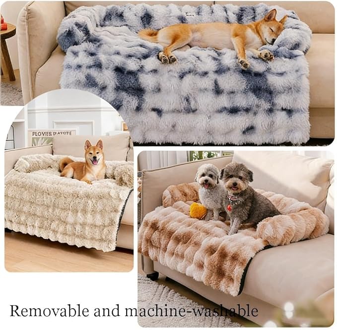 Dream Cloud Pet Sofa Bed for Dogs Cats, 2026 Washable Removable Calming Fluffy Plush Mat for Furniture Protector, Long Fur Non-Slip, for Small/Medium/Large Home Pets (Light Grey, XL: 47.2 * 37.4IN)