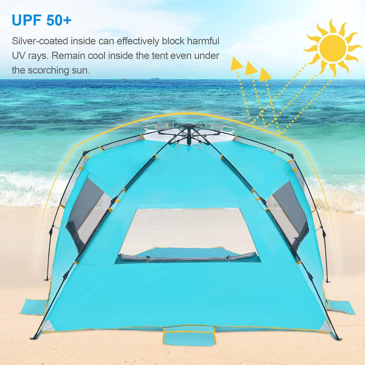 WolfWise Beach Tent for 4-5 People - UPF 50+ Sun Protection, Portable & Windproof, Large Blue Canopy