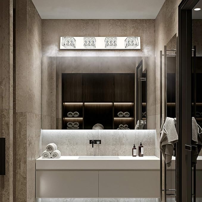 ZUZITO 4 Light Bathroom Vanity Light - Crystal Modern LED Vanity Lights Bar - Chrome Bath Lighting Fixtures Over Mirro