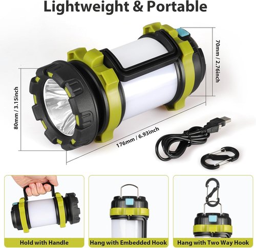 BOBKID Camping Lanterns - Rechargeable 1000LM LED Lights with 6 Modes | IPX5 Waterproof, 2-Pack - Green