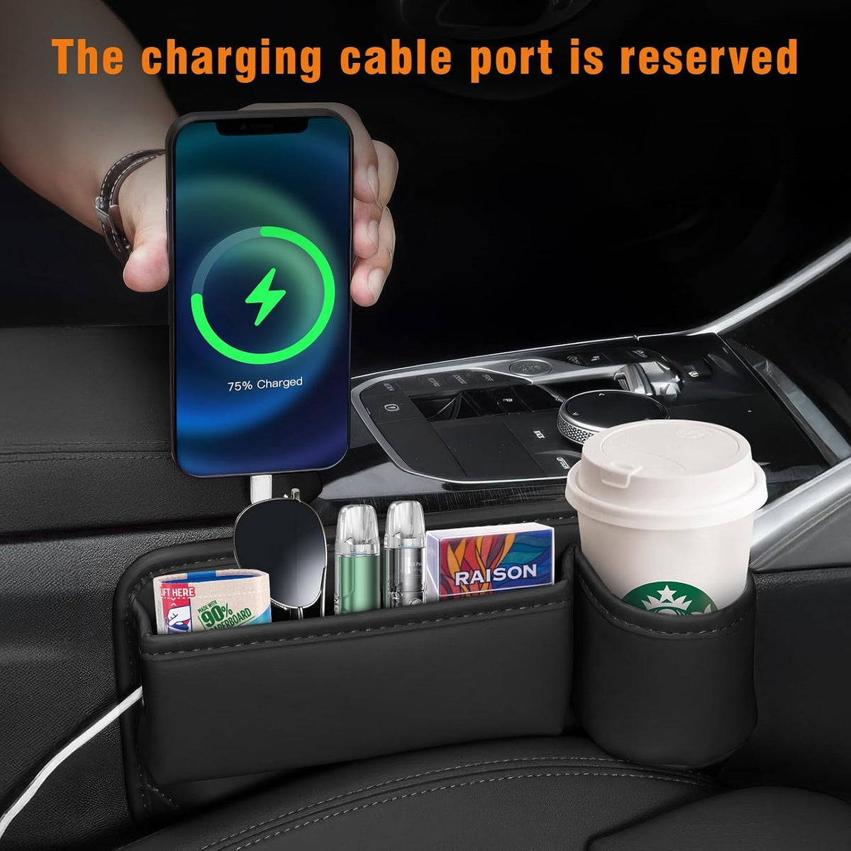Premium Leather Car Seat Gap Filler Organizer with Cup Holder 2 Pack,