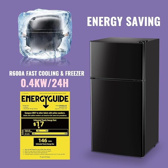 2.4 Cu.Ft Small Refrigerator with Freezer Mini Fridge Removable Plastic Shelves Ideal for Apartment,Dormitory Black
