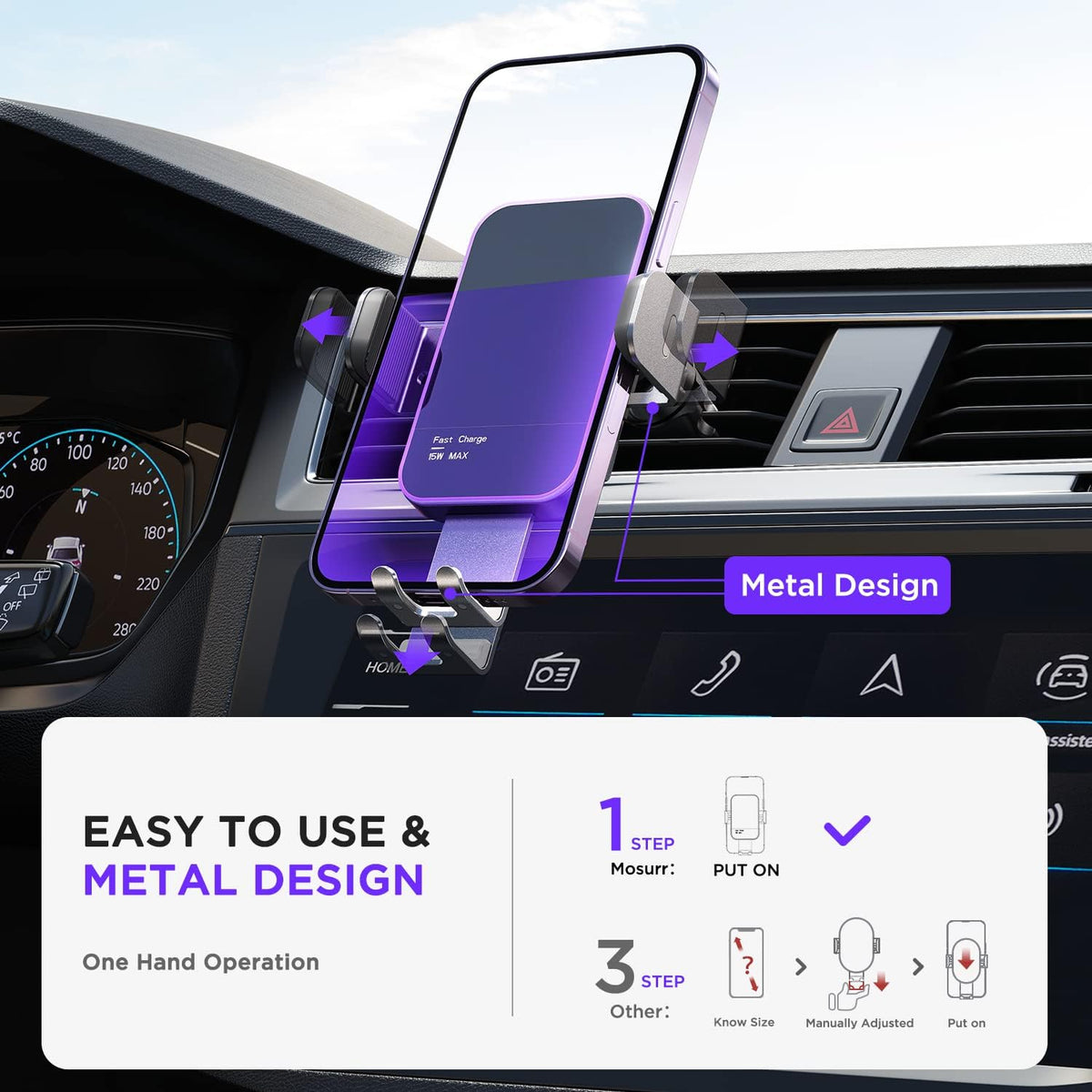 Wireless Car Charger,【7 Colored RGB Backlit】 Mosurr 15W Auto Clamping Phone Holders for Your car fit for iPhone 16 15 14 Mini Pro Max, Samsung Galaxy S25 Ultra S24 S23+, etc, Fathers Day for Gifts