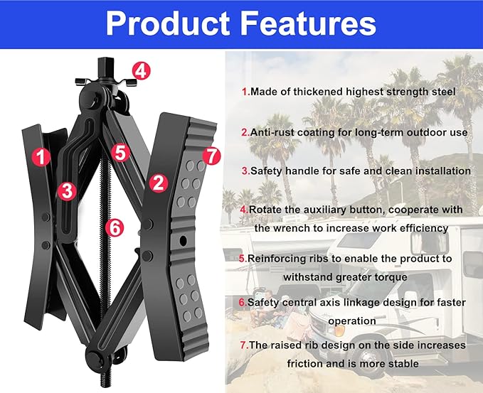 2Pcs Camper Wheel Chock Stabilizer for RV Travel Trailer, Heavy Duty RV Tire Scissor Locking X Shaped Chock Accessories with Wrench