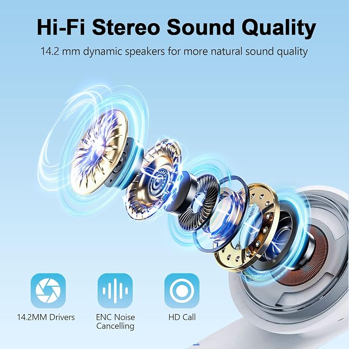 Wekily Wireless Earbuds, Bluetooth 5.3 Headphones LED Power Display, 2025 New Wireless Earphones, 4 ENC Noise Cancelling Mic, HiFi Stereo, 48H Playtime Mini Case IP7 Waterproof for Work & Play