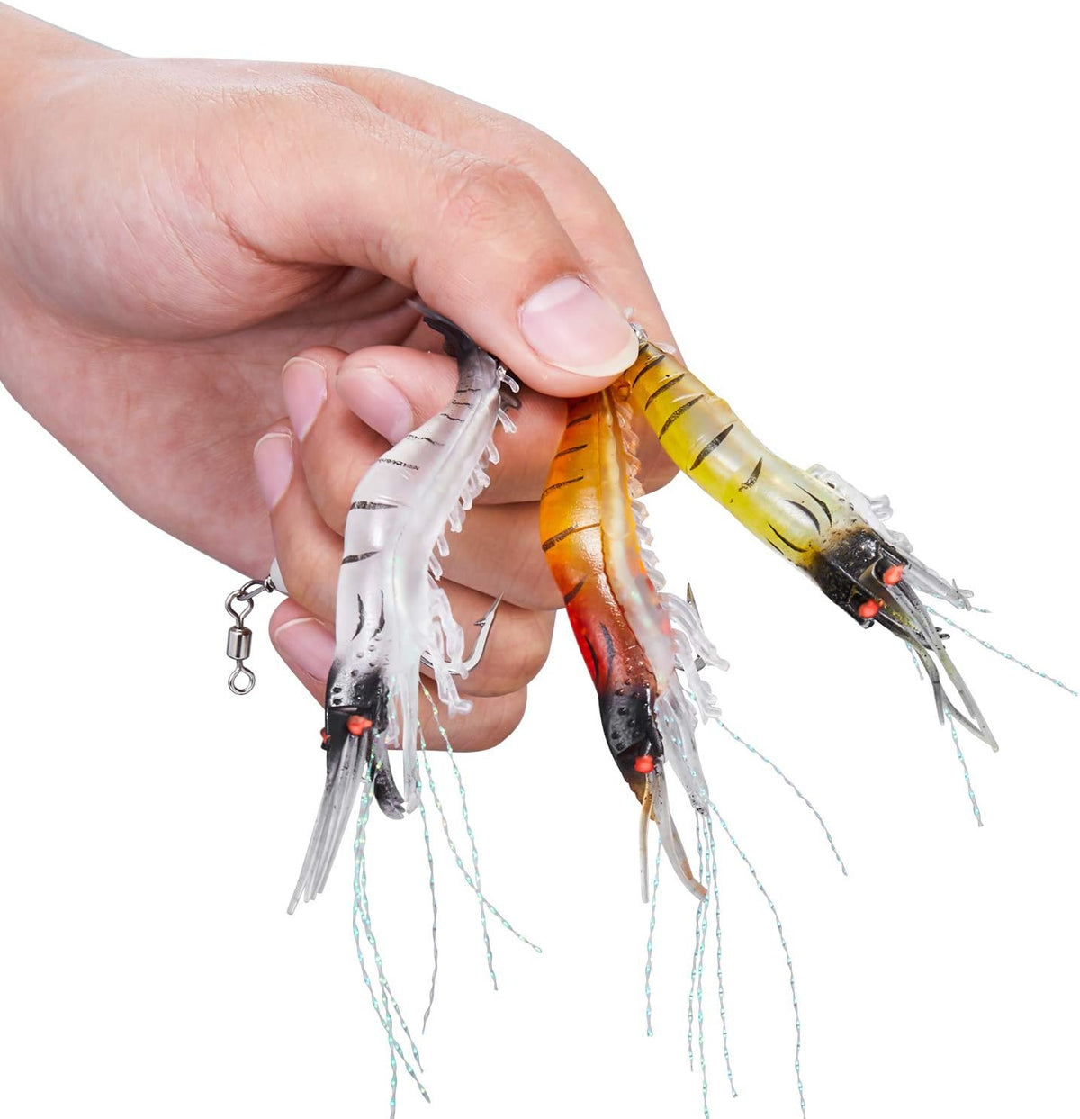 WANBY Fishing Shrimp Lures - Luminous Silicone Soft Bait Set with Hooks for Freshwater & Saltwater