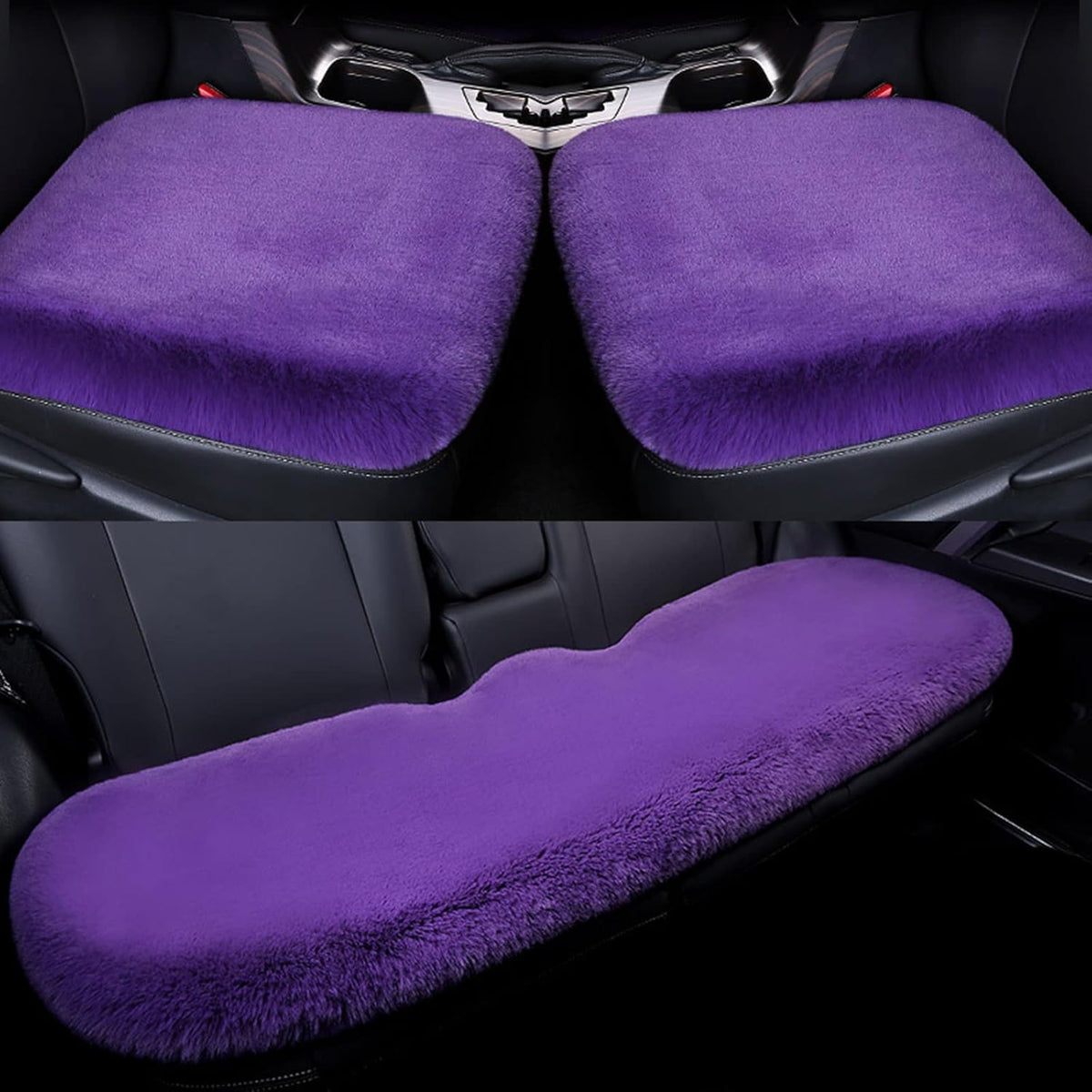 1 Set 3 pcs Soft Fluffy Auto Seat Cover Faux Wool Auto Front & Back Seat Pad Car Seat Cover Protector Cushion Soft Warm for Winter Mat Universal Fit (Pink)