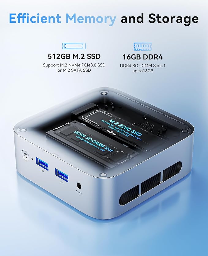 ACEMAGIC Mini V1 Mini PC,12th Gen Alder Lake-N N97(Beat N150/N100/N95, up to 3.6GHz),16GB DDR4 RAM 512GB SSD Mini Computer, Support Dual 4K, WiFi, BT, Ethernet, Small PC for Business Home