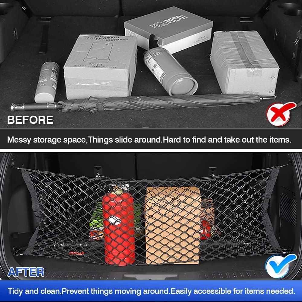 Karltys Envelope Style Cargo Net for Nissan Pathfinder 2022-2024 2025 2026, Highly Elastic Pathfinder Rear Trunk Cargo Net, Heavy Duty Nylon Mesh Storage Netting Organizer with Durable Hooks