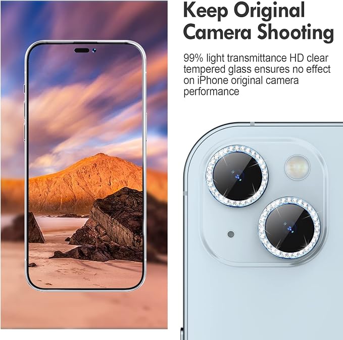 for iPhone 14 / iPhone 14 Plus Camera Lens Protector Bling, 9H Hardness