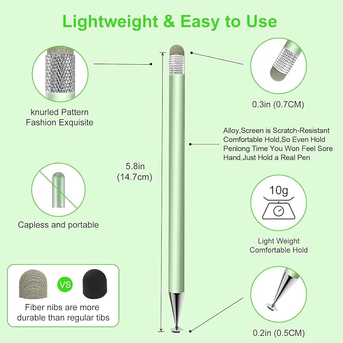Stylus Pen for Touchscreen ipad.2-in-1 Tip for Nintendo Switch | Disc & Fiber
