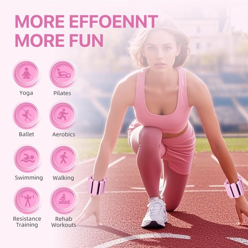 Ankle Weights for Women and Men, Set of 2 (1Lb Each) Adjustable Wrist Weighted Training Bracelet for Home Gym Workout,Strength Training Walkin Running, Foot weights for exercise(Pink)