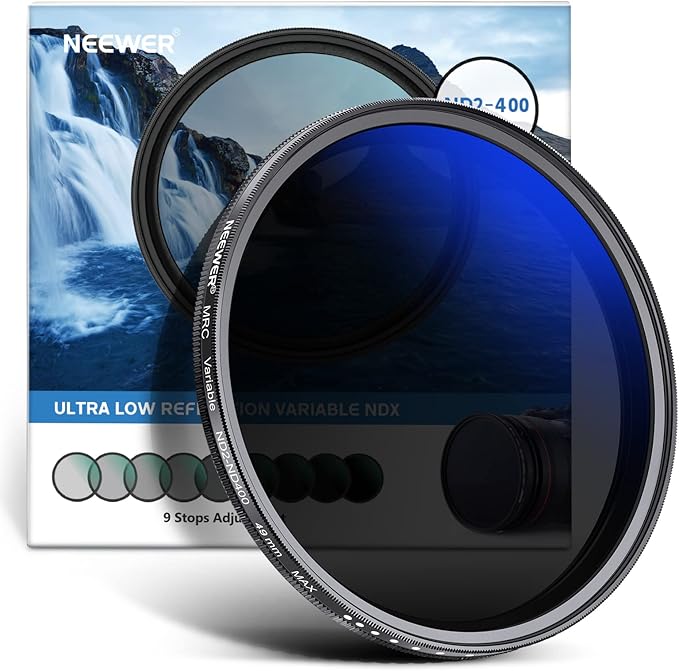 NEEWER 49mm Variable ND Filter ND2-ND400, Neutral Density Filter, Water and