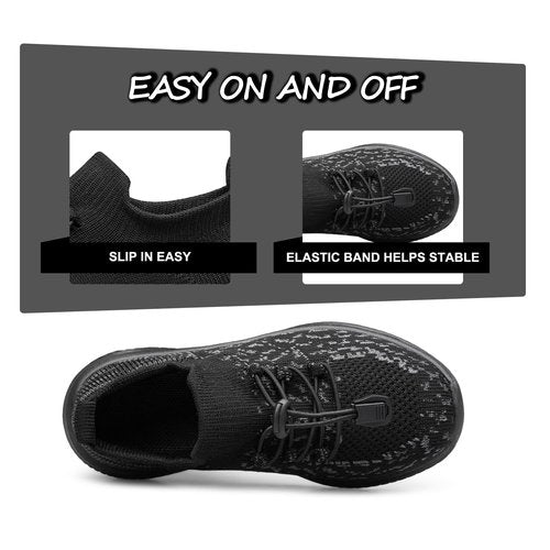 Boys Girls Shoes Kids Sneakers Lightweight Breathable Athletic Running Tennis Fitness School Child Sock Shoes Black Grey Big Kid Size 5