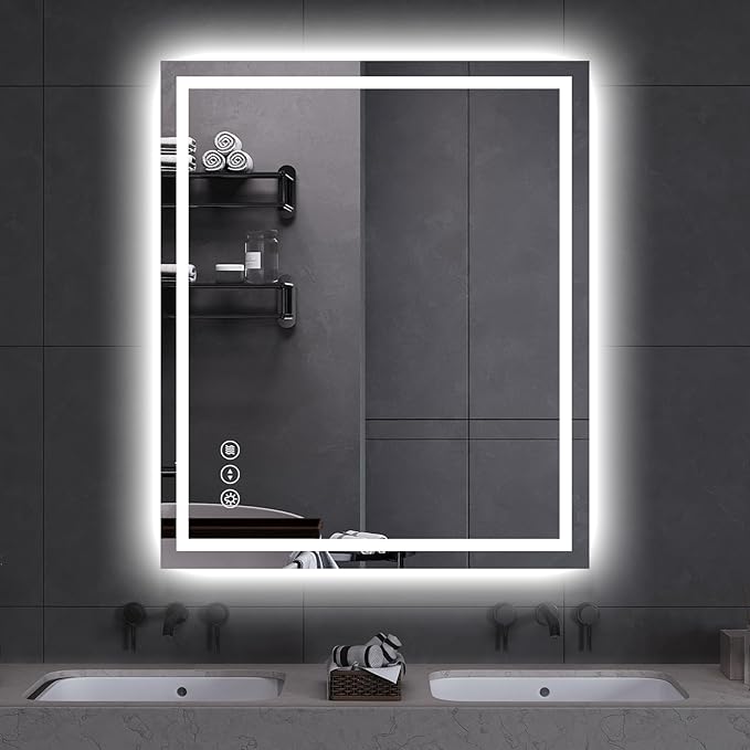 LED Bathroom Mirror 36x30 Inch Anti-Fog Bathroom Mirror with Lights, Wall Mounted Lighted Vanity Mirrors, Dimmable, Backlit + Front Lit, Smart Bathroom Vanity Mirror with 3 Colors Temperature