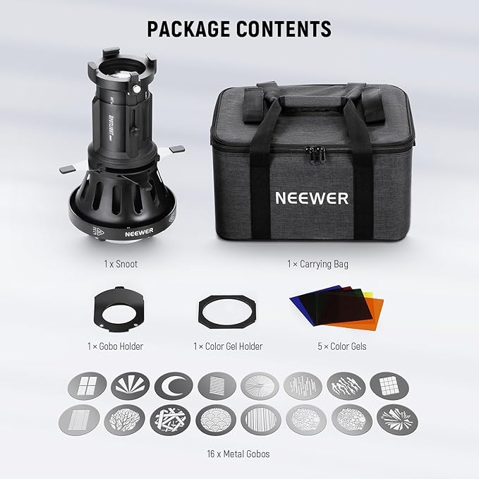NEEWER Spotlight Snoot with 20° Projection Lens, Adjustable Focus, 16 Metal