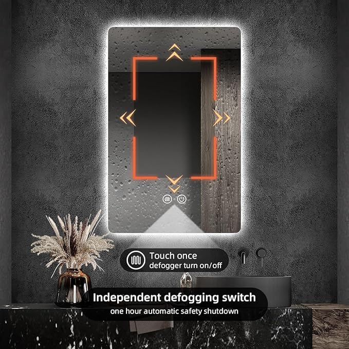 LED Bathroom Mirror with Lights, Backlit, Frameless, 36"x24" Smart Bathroom Mirror with Auto Sensor Lights, Anti-Fog, Bathroom Wall Mounted Mirror, Shatter-Proof, Stepless Dimmable, Memory