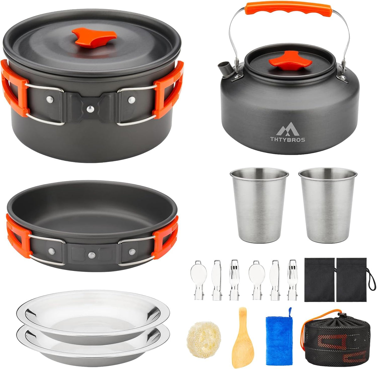 THTYBROS Camping Cookware Kit - 17-Piece Set with 0.45Gal Pot, 7-Inch Pan & Stainless Steel Utensils
