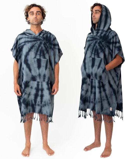 Nova Blue Surf Poncho - Large Hooded Changing Towel (33 x 37) - 100% Cotton for Beach & Pool Use