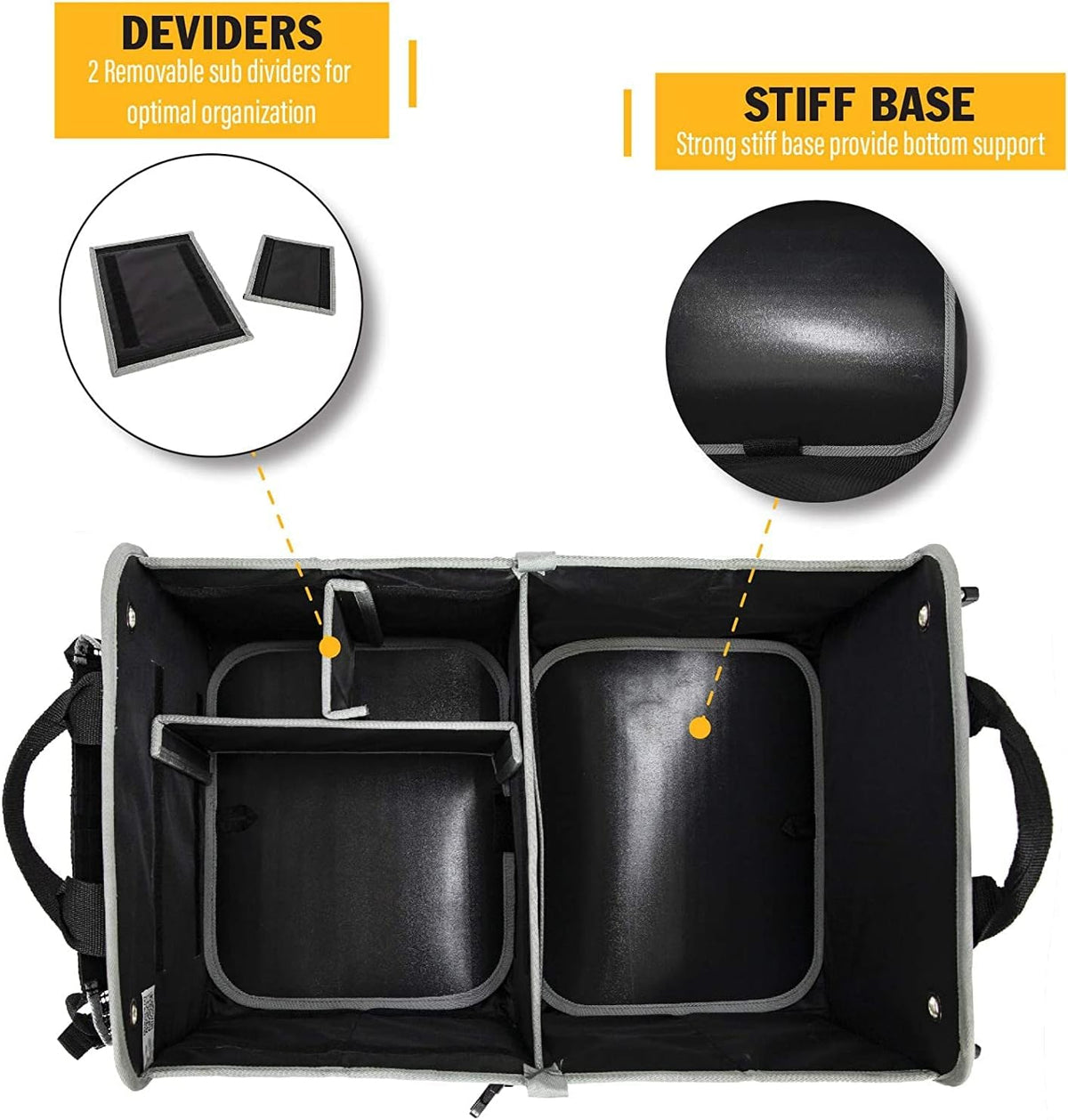 Tahoe Trails 23" Foldable Trunk Organizer for Car Storage, Reinforced Base Plates, Non Slip Bottom, Securing Straps, 11 External Pockets, 2 Pack, Black