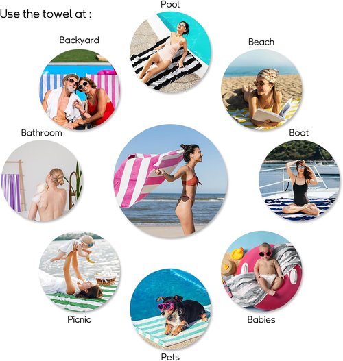 Cabanana Large Oversized Beach Towel - Soft Pink Striped Cotton Pool Towel | 35 x 70 Inch
