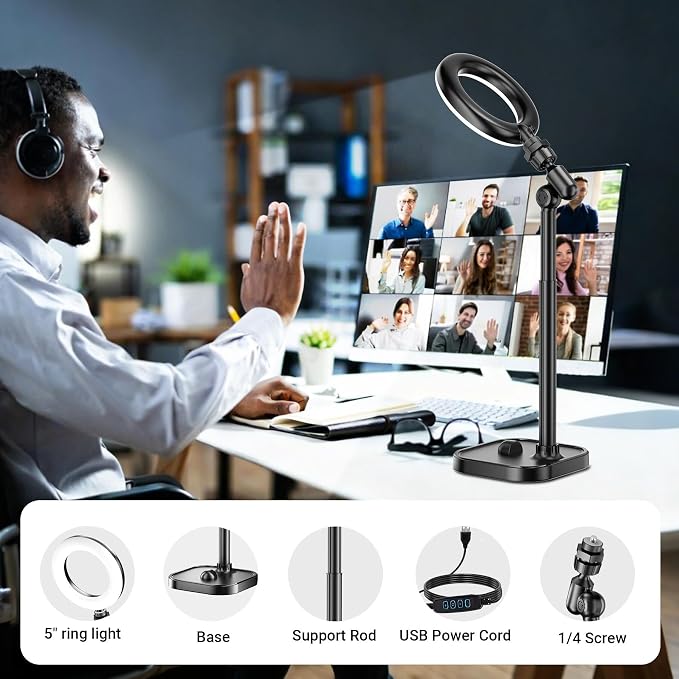 Ring Light for Desk, Portable Streaming Lights for Video Recording, 5’’ Halo