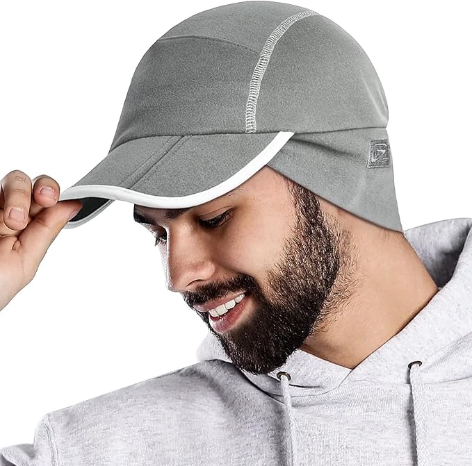 GADIEMKENSD Fleece Ball Cap with Drop Down Ear Warmer, Foldable Brim, Reflective Winter Run Hat Unisex