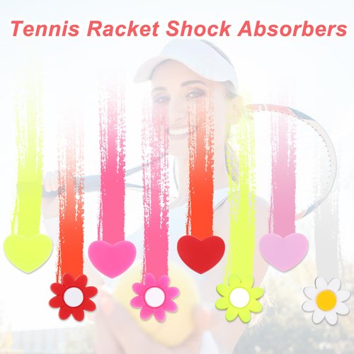 LLOUSSAK 8Pcs Tennis Racket Dampener, Silicone Tennis Dampener for Racket, Heart & Flower Racket String Damping Tennis Accessories for Tennis Racquet (4 Colors)