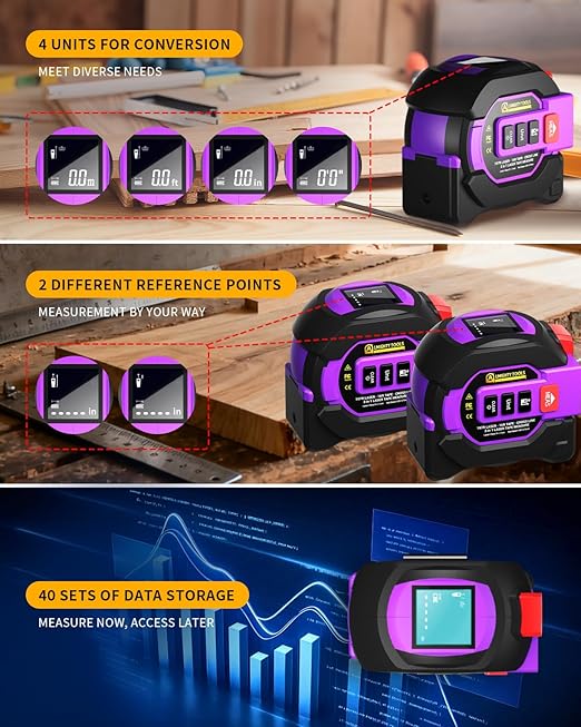 3 in 1 Digital Laser Tape Measure, 197ft/60m Laser Distance Meter, 16ft/5m