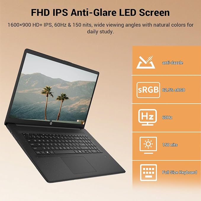 HP 17.3" HD+ Laptop for Students & Remote Office Workers, Intel Core 5 120U 10-Core Processor up to 5.0 GHz, 16GB RAM, 1TB SSD, Webcam Shutter, Numeric Keypad, Wi-Fi 6, Black, w/PCO Laptop Cooler