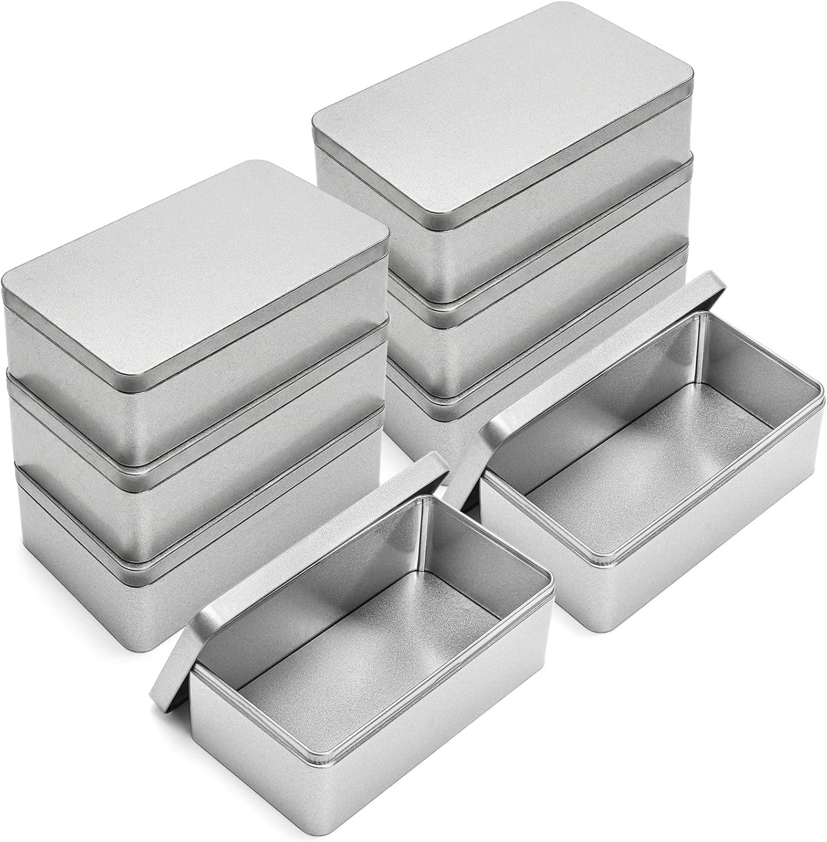 Okllen 8 Pack Silver Rectangular Tin Box, 7 x 3.9 x 2.4 inch Empty Metal Tin Containers with Lids, for Jewelry, Car Keys, Candy, Crafts, Gift &amp; Home Storage