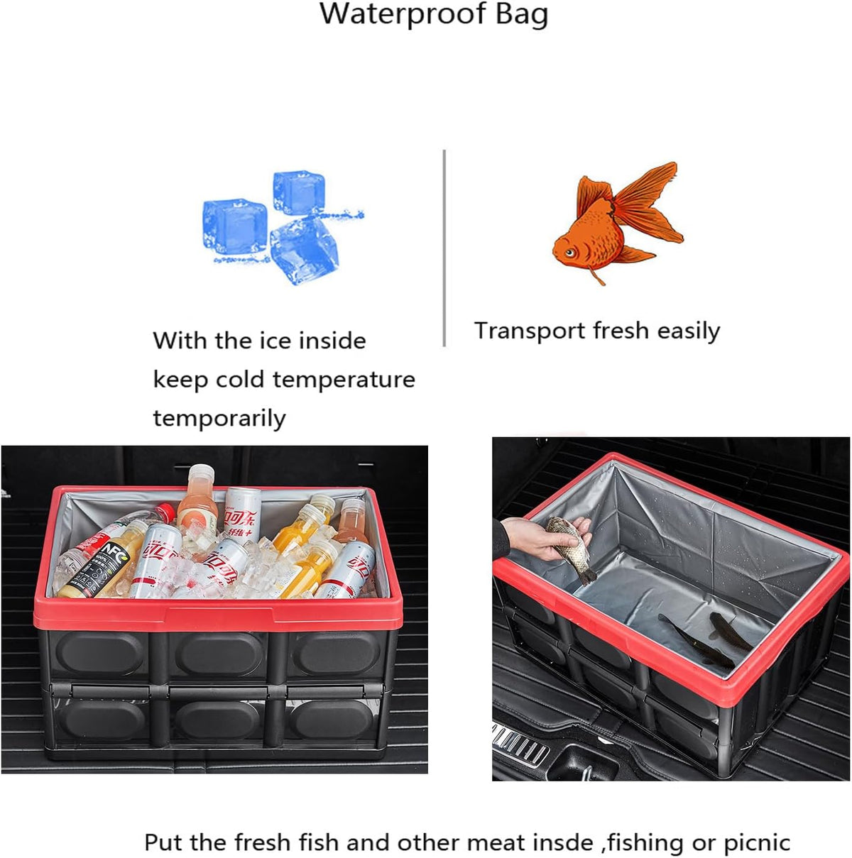 KINGCAV Plastic Durable Cargo Storage Bins with Lid Waterproof Liner Trunk Storage Box with Secure Latches Car Trunk Organizer Collapsible Hard Plastic Tote for Camping,Groceries Closet