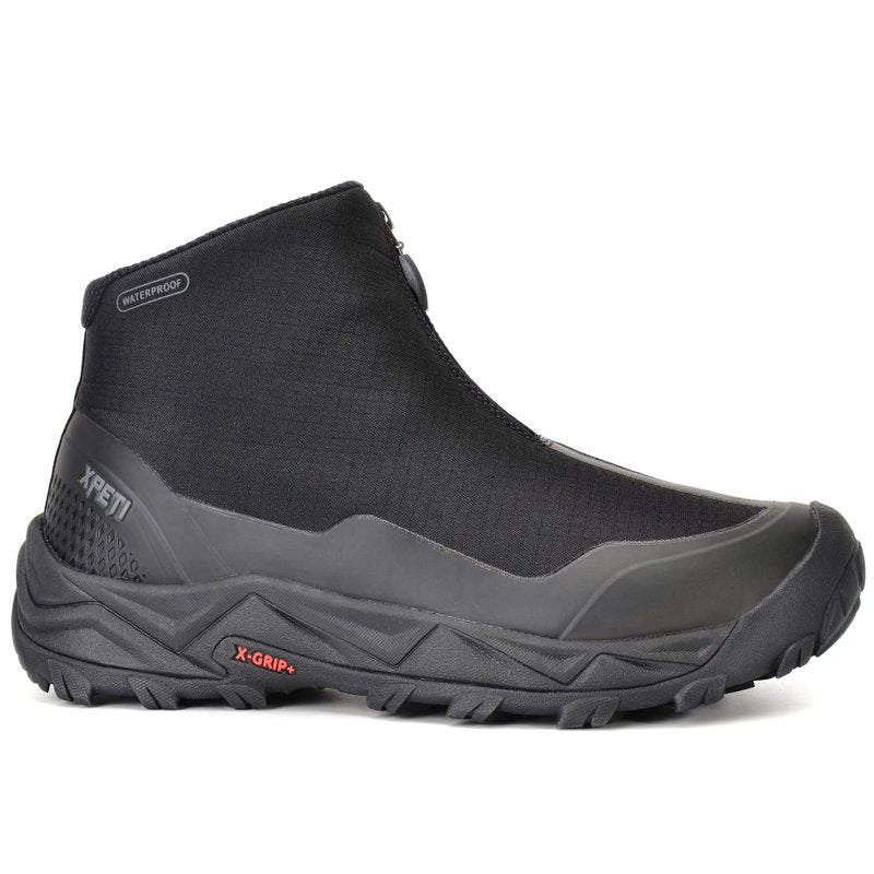 XPETI Mens Hiking Boots Waterproof Slip on Hikers for Men Outdoor Winter Camping Shoes Zipper Black Size 11