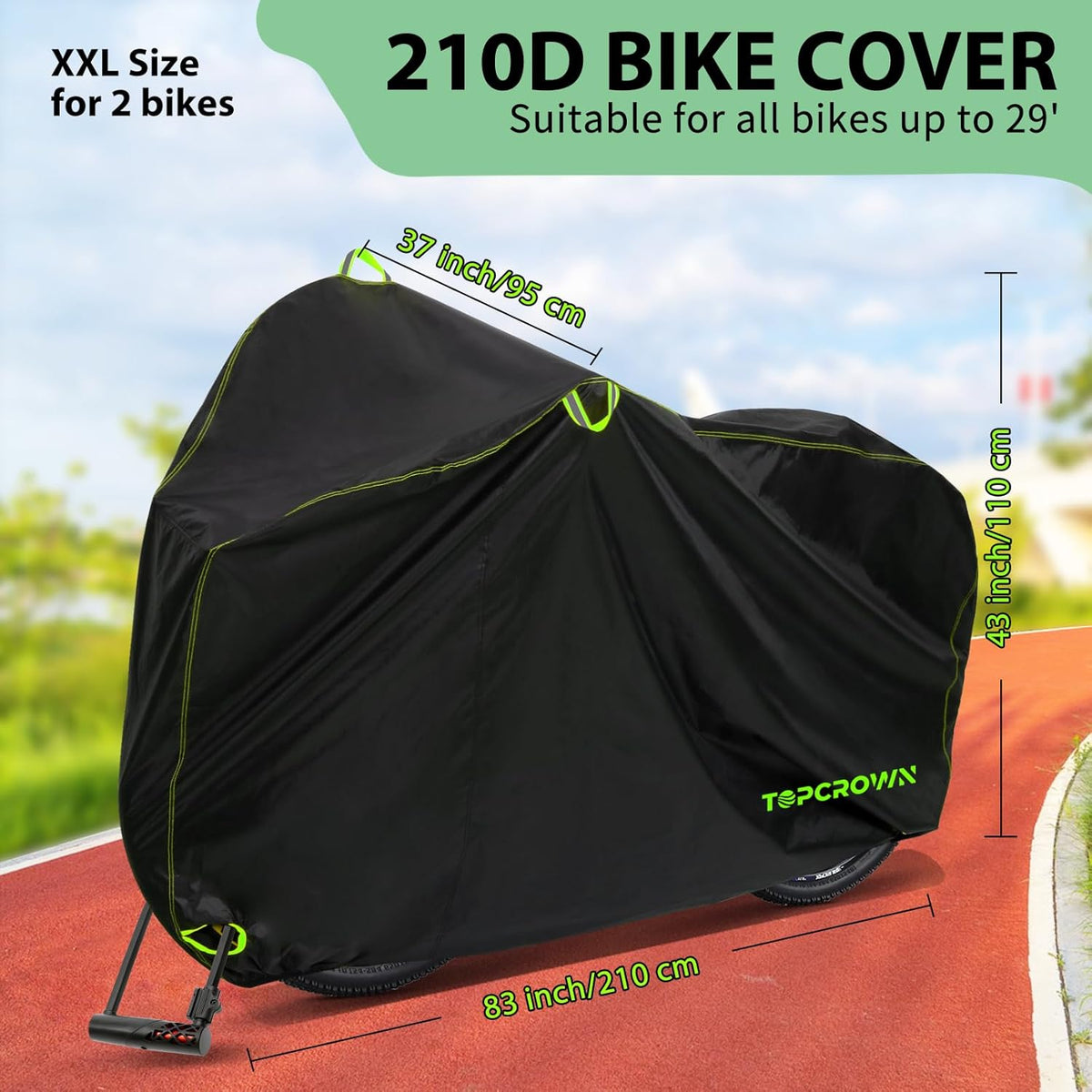Topcrown Waterproof Bike Cover - Outdoor Storage for 2 Bikes | UV, Rain & Dust Protection, XXL Black & Green